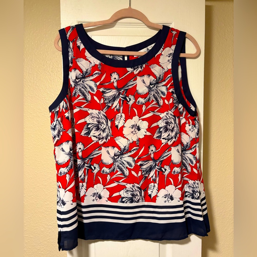 Liz Claiborne red navy floral blouse XL